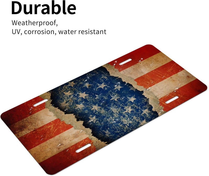 CTVSLFU Front License Plate Cover – Aluminum Metal Car Accessory, Rust-Proof Novelty Vanity Tag Decor for Men & Women, 6x12 with 4 Holes - Vintage Stars and Stripes 004 - Image 3